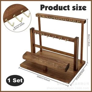Exhibidor de Joyería de Madera Sólida de Varias Capas con Almacenamiento para Pulseras, Collares y Relojes, Organizador de Escritorio de 3 Niveles de Bambú - Product Image 4