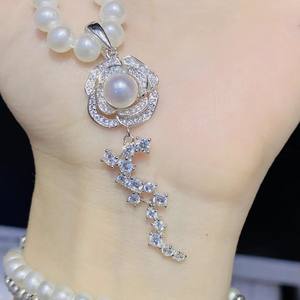 31309DIY Pearl Accessories S925 Silver Pendant Empty Stand with 6-7mm Round Beads Gorgeous <b>Crystal</b> Necklace - Product Image 1