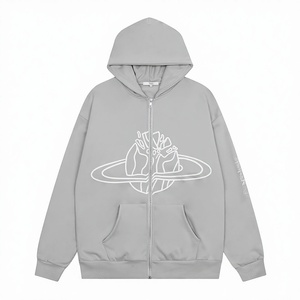 Sweat à capuche décontracté pour homme, très populaire, épais, écologique, respirant, doublé, style délavé, coupe oversize, zippé, motif 3D, hiver - Product Image 3