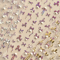 Autocollants pour ongles TSZS Hot 5D en cristal et perles, nœuds papillon, rubans de ballet, décorations pour ongles en or, argent, rouge et blanc