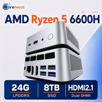 CoreNest AMD Ryzen 5 6600H Mini PC 24GB RAM DDR5 Drievoudige 4K Uitvoer 2.5G Ethernet WiFi 6 Zakelijke Mini Desktop Computer
