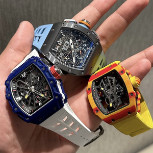 RM Style Carbon Fiber Tonneau <b>Skeleton</b> <b>Automatic</b> Mechanical <b>Watch</b> Men's Sports Sapphire Crystal Dial Rubber Strap - Product Image 5