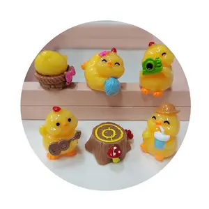 Bulk 100Pcs Miniature Yellow Chicken Figurine 3D Tiny Resin Chickens Miniature Animals Ornament For Landscape Cake Topper Decor