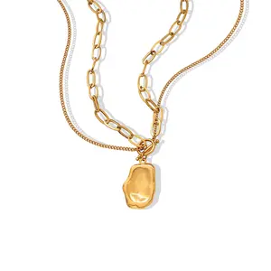 Collier de créateur de bijoux de luxe occidentaux en acier inoxydable chaîne à maillons pour femmes élégant collier en or superposé