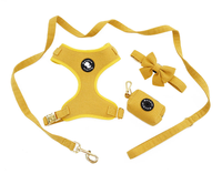 Ensemble Harnais et Laisse Vert Floral Élégant pour Animaux de Compagnie – Gilet Réglable en Maille Douce avec Nœud Papillon, Bandana et Distributeur de Sacs pour Petits Chiens
