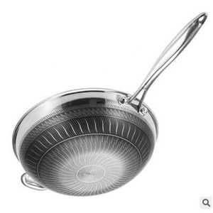 Sartén <span class=keywords><strong>Wok</strong></span> de acero inoxidable con recubrimiento antiadherente, sartén de inducción de tres capas con tapa vertical de vidrio - Product Image 5