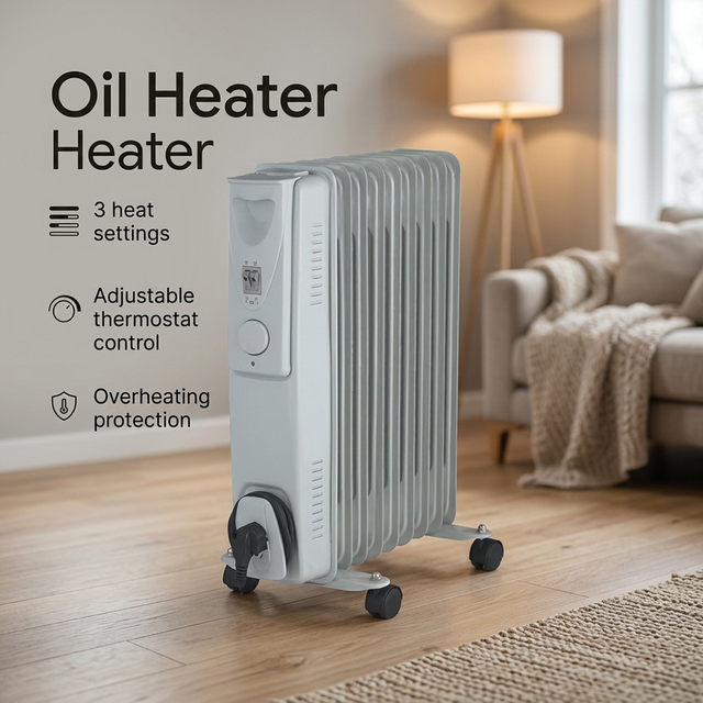 High Quality Metal Oil Filled Electric Heater with Overheat Protection Portable Freestanding Home Radiator 3 Heat Settings