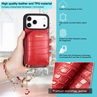 Étui de téléphone personnalisé en cuir microfibre grain croco rouge avec porte-cartes magnétique pour 18 Pro Max, design de luxe anti-vol RFID