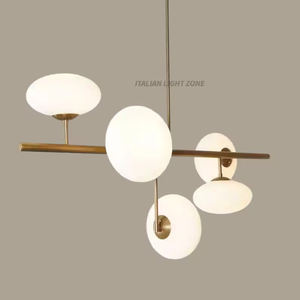 Lustre Sputnik de style mid-century premium à 5 lumières, en laiton brut avec globes en verre, luminaire suspendu rétro pour salle à manger, éclairage d'intérieur - Product Image 2