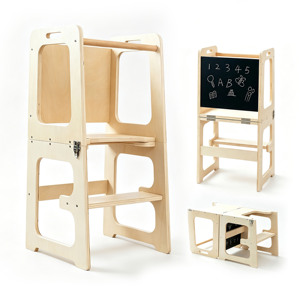 <b>Toddler</b> Montessori Foldable Learning Step <b>Stool</b> With Blackboard And Anti-tip Structure Wooden Kitchen Helper for 1-5 Year - Product Image 1