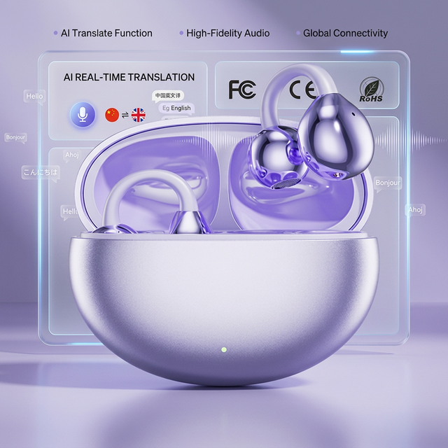 Smart AI Translation Bone Conduction Earbuds for Sports with Waterproof Rating and Secure Ear Clip Fit