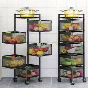 Carrito de Almacenamiento Giratorio Cuadrado de 5 Niveles para Cocina, Organizador de Verduras, de Acero al Carbono y Hierro Fundido Pintado - Product Image 3