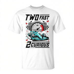 T-shirt de course automobile Two Fast 2 Curious pour enfants, à porter pour une fête d'anniversaire - Product Image 2
