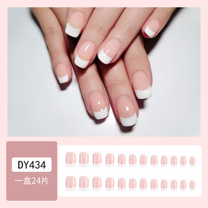 Faux ongles courts style français, 24 pièces, pointes blanches nues naturelles, brillantes, presse sur les ongles, manucure, beauté - Product Image 6