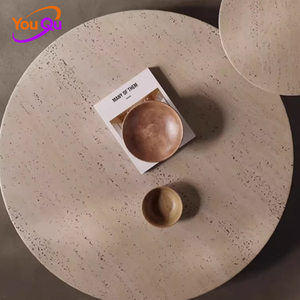 طاولة قهوة بتصميم عصري مشهور على الإنترنت بلون كريمي وطلاء حجري حقيقي، بأسلوب بسيط وهادئ للشقق الصغيرة - Product Image 4