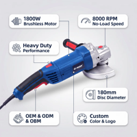 Meuleuse d'angle électrique G-Max DIY 1800W avec moteur sans balais, vitesse variable, 230V 50Hz, disque de 180 mm