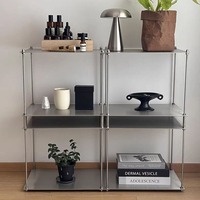 Étagère de rangement modulaire en acier inoxydable brossé, organisateur et présentoir empilable multi-niveaux, style minimaliste haut de gamme