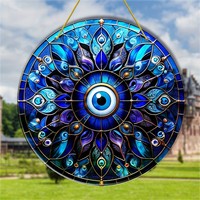 Atrapasueños Redondo Metálico 2D con Diseño de Ojo Turco, 8x8 Pulgadas, Arte de Pared para Jardín y Hogar, Fujian, China