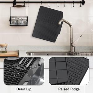 Silicone Classic Non-Slip Square Dish Drying Mat with <strong>Drain</strong> Lip Reusable Wide Ridges Quick Dry Dish <strong>Drain</strong> <strong>Board</strong> for Home Kitchen - Product Image 4