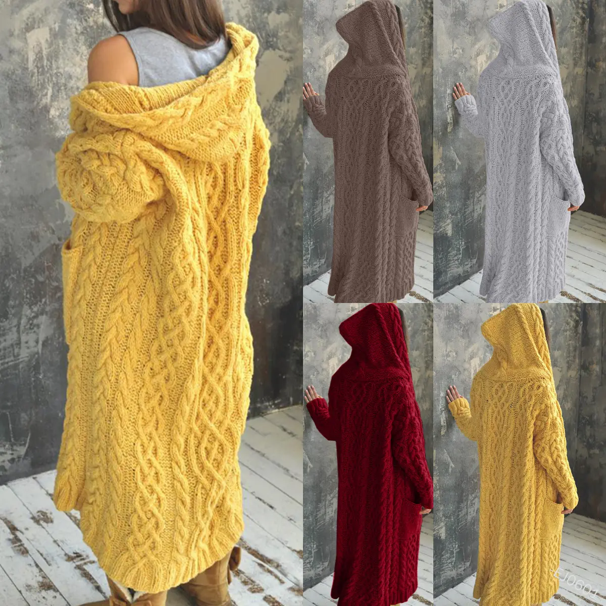 Knitted Winter Cardigan Sweater Coat For Women With Hoodie Long Women's Sweaters