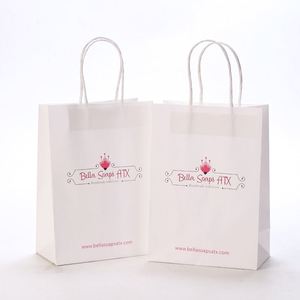 ถุงของขวัญสั่งทำพร้อมโลโก้ของคุณเอง ราคาถูก ขายส่ง ถุงกระดาษคราฟท์สีขาวพิมพ์ลายหรูหรา รีไซเคิลได้ - Product Image 5