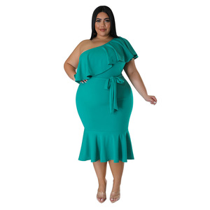 Nouvelle <span class=keywords><strong>Robe</strong></span> Midi <span class=keywords><strong>Femme</strong></span> <span class=keywords><strong>Grande</strong></span> <span class=keywords><strong>Taille</strong></span> N7795 Tendance Décontractée Slim à Volants et Bustier - Product Image 5