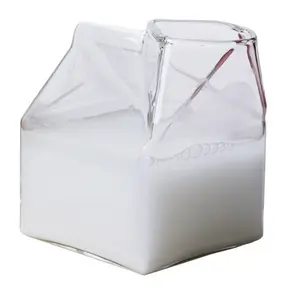 High Borosilicate 300ML Milk Glass Box Shaped Glass Milk carton container Cup Handmade Milk Box
