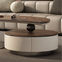 HANYEE 2025 Nouveau Design Table Basse Moderne Style Feuille en Bois et Acier avec Rangement pour Salon Hôtel Villa Appartement