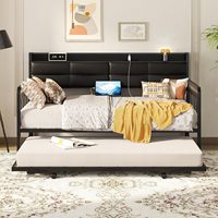 Lit d'appoint portable style ferme avec tête de lit rembourrée, station de charge, cadre métallique pliable, idéal pour hôtel et école (tailles King/Full XL)