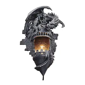 Large Resin perching dragon's castle Lair Electric wall sconce light wall decoration