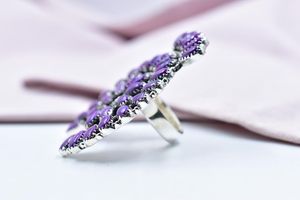 Anillo Naja Ajustable de Plata de Ley y Turquesa con Dalia Morada Hecha a Mano, Mayorista Indio - Product Image 3