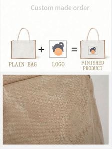 High Quality Custom Printed Logo Burlap Jute Tote <b>Bags</b> <b>Large</b> Capacity Reusable Waterproof for <b>Beach</b> and Shopping - Product Image 6