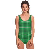 Nuevo Diseño Bikini Sexy para Adolescentes, Top de Spandex/Nylon con Estampado Tartán del Día de San Patricio, Traje de Baño de Secado Rápido y Transpirable para Mujer