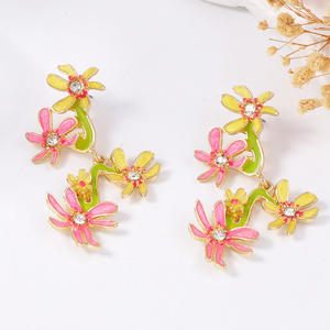 ต่างหูเพชรเซอร์คอนสีตัดกันสำหรับผู้หญิงทำจากน้ำมันผสมแบบหยดขนาดเล็ก - Product Image 4