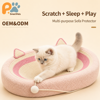 Lan Cat Pet King - Griffoir et lit combinés modernes en sisal pour chat, avec tissu en chanvre et mousse, design mignon avec oreilles de chat, pour chats adultes