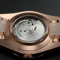 Montre pour homme de 41 mm avec lunette cannelée, boîtier en acier massif or rose, cristal saphir, cadran vert, compatible avec le mouvement 8285