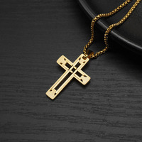 Liontin Salib Yesus Kristus Berongga Anti Karat Lapis Emas 18k Bahan Stainless Steel Perhiasan Fashion Berkualitas Tinggi Kalung