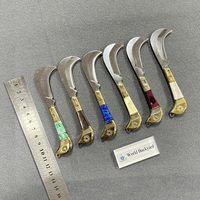 Couteau pliant multifonctionnel en laiton, lame courbée portable, couteau de poche EDC en acier inoxydable pour la cueillette des raisins en extérieur avec porte-clés