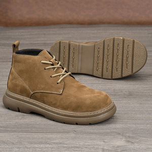 Bottes d'hiver en cuir véritable à bout rond et lacets pour hommes, doublure en fourrure, semelle extérieure en caoutchouc, semelle intermédiaire respirante en EVA, couleur unie - Product Image 2
