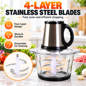 200W Leistungsstarker Elektrischer Küchenmixer mit Ein-Tasten-Bedienung, 2L Glasschüssel, Wiederaufladbarer Fleischzerkleinerer - Product Image 1