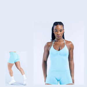 Top lungo con spalline DYFE Impact rosa chiaro + pantaloncini |   Set da Allenamento 2 Pezzi - Product Image 3