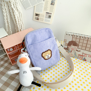 2024 Cute Crossbody Small <strong>Bag</strong> for Women New Striped Velvet Bear Design Students Children Canvas Diagonal <strong>Cell</strong> <strong>Phone</strong> Coin Purse - Product Image 1