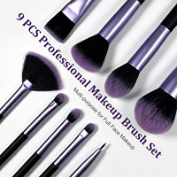 Kit de 9 pinceaux de maquillage, violet et noir, manche en ABS, poils synthétiques doux, ensemble de pinceaux cosmétiques pour le visage, anticernes, format voyage
