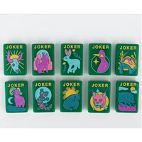 Tuiles de Mahjong Américaines à Motifs Floraux Botaniques Faune Sauvage, Vert Foncé Émeraude, Paysage Désertique, Imprimés Floraux et Animaux
