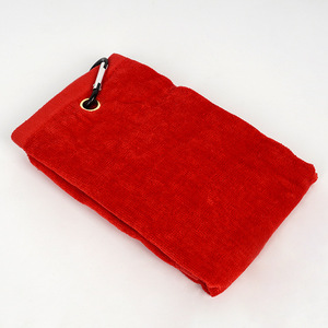 Bán buôn Terry Velour 100% cotton <span class=keywords><strong>Tri</strong></span> gấp Golf khăn với móc OEM 100% cotton Velour đồng bằng nhuộm Golf tập thể dục khăn với clip - Product Image 1