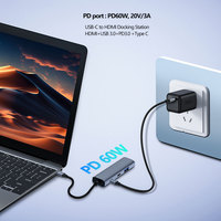 Adaptateur de transfert d'écran 4K HD portable 4 ports Type-C, USB3.0 5 Gbps, charge PD 3.0 60W, répartiteur de données pour téléphone et tablette