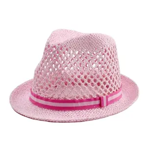 Pink paper cord hollow out woven hat handmade beach travel panama hat fashion children hat