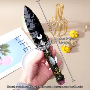 Wholesale Natural Healing Crystal Handmade Black Obsidian Dagger Crafts Ornament Carved Crystal Knife For Gifts