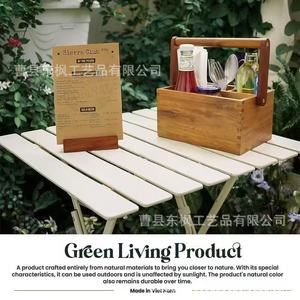Wooden Tableware Carrying Case With Built <b>In</b> Handle 4 Deep Compartments For <b>Kitchen</b> Picnic Storage - Product Image 5