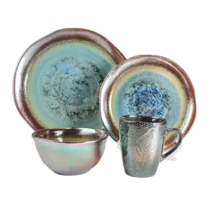 Vajilla de lujo de Metal de Color de reactivo de cristal conjunto de cena de cerámica de gres vajilla de porcelana